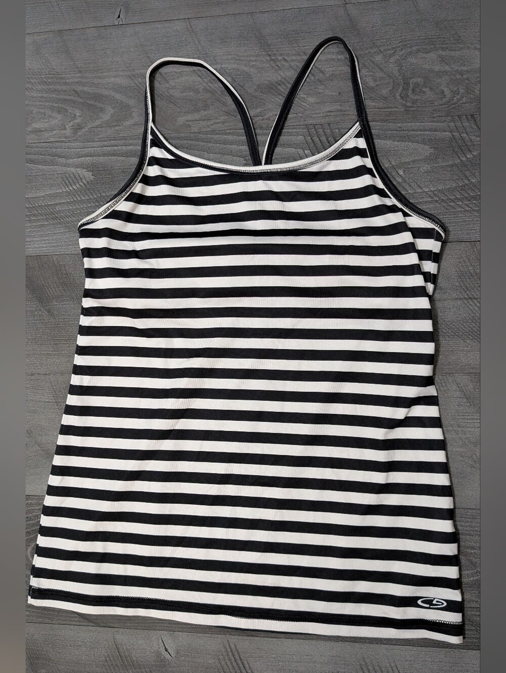 Champion Black & White Striped Racerback Tank Size S